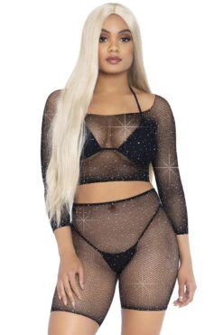 LEG AVENUE Rhinestone Fishnet Top And Bike Shorts -3 Wish Sexy Shop L81608 04 001 00514