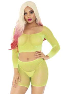 LEG AVENUE Rhinestone Fishnet Top And Bike Shorts -3 Wish Sexy Shop L81608 05 033 88133