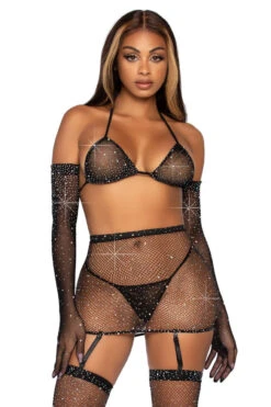 LEG AVENUE Rhinestone Fishnet Bra And Skirt Set -3 Wish Sexy Shop L81617 003 001 19951