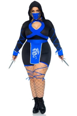 LEG AVENUE Plus Size Dragon Ninja Costume -3 Wish Sexy Shop L85401X BlackBlue Front