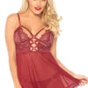 LEG AVENUE Lace Up Mesh Babydoll Set