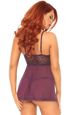 LEG AVENUE Lace Up Mesh Babydoll Set -3 Wish Sexy Shop L86108 02 251 42766