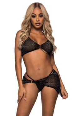 LEG AVENUE Euphoric Sparkle Bra Set 17 LEG AVENUE Euphoric Sparkle Bra Set -3 Wish Sexy Shop LA81652 black front