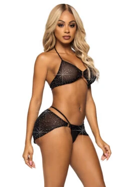 LEG AVENUE Euphoric Sparkle Bra Set 19 LEG AVENUE Euphoric Sparkle Bra Set -3 Wish Sexy Shop LA81652 black front 3
