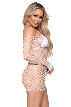 LEG AVENUE Neon Net Long Sleeve Dress -3 Wish Sexy Shop LA86128 white front