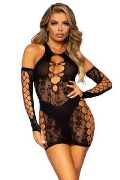 LEG AVENUE Seamless Pothole Chemise And Gloves