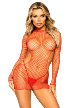 LEG AVENUE Backless Fishnet Chemise -3 Wish Sexy Shop LA86132 red front