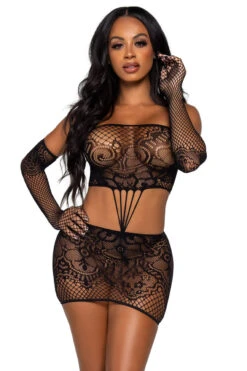 LEG AVENUE Strapless Patterned Cut Out Chemise -3 Wish Sexy Shop LA86133 black front 5