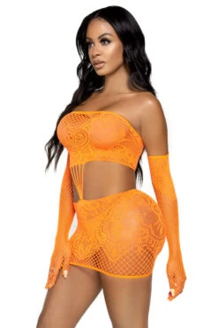 LEG AVENUE Strapless Patterned Cut Out Chemise -3 Wish Sexy Shop LA86133 orange front 1