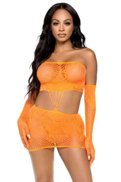 LEG AVENUE Strapless Patterned Cut Out Chemise -3 Wish Sexy Shop LA86133 orange front 6