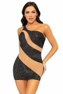 LEG AVENUE Glam Vibe Rhinestone Chemise -3 Wish Sexy Shop LA86135 black nude front 1