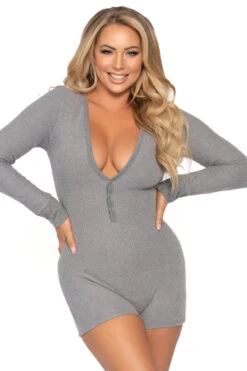 LEG AVENUE Long John Romper -3 Wish Sexy Shop LA86649 gray front