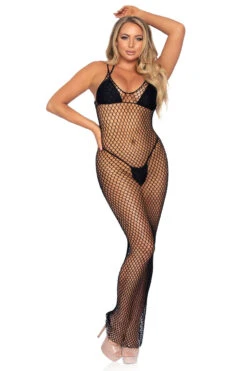 LEG AVENUE Long Fence Net Gown 22 LEG AVENUE Long Fence Net Gown -3 Wish Sexy Shop LA86963 black front 1