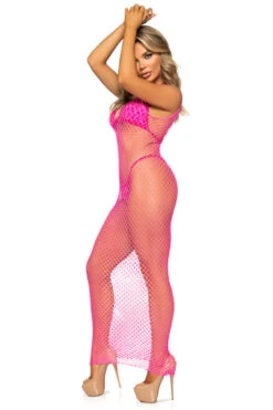 LEG AVENUE Long Fence Net Gown 21 LEG AVENUE Long Fence Net Gown -3 Wish Sexy Shop LA86963 neon pink side v2
