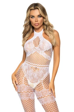 LEG AVENUE Net And Lace Sheer Bodystocking 10 LEG AVENUE Net And Lace Sheer Bodystocking -3 Wish Sexy Shop LA89291 white front 3
