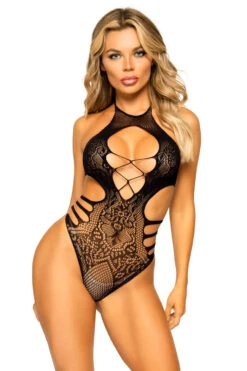 LEG AVENUE Strappy Seamless Lace Bodysuit