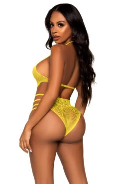 LEG AVENUE Strappy Seamless Lace Bodysuit -3 Wish Sexy Shop LA89295 yellow back