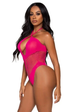 LEG AVENUE Hexi Net Halter Teddy -3 Wish Sexy Shop LA89296 raspberry front