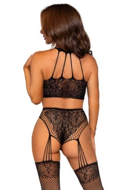 LEG AVENUE Lace And Net Seamless Bra Set -3 Wish Sexy Shop LA89302 black back 1