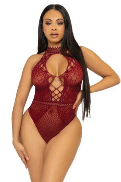 LEG AVENUE Bring The Heat Lace Bodysuit 10 LEG AVENUE Bring The Heat Lace Bodysuit -3 Wish Sexy Shop LA89307 burgundy front