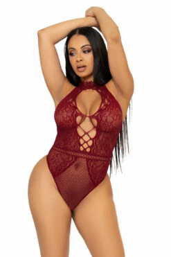 LEG AVENUE Bring The Heat Lace Bodysuit 13 LEG AVENUE Bring The Heat Lace Bodysuit -3 Wish Sexy Shop LA89307 burgundy front 1