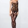 MUSIC LEGS Lace Suspender Bodystocking With Bows