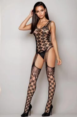 MUSIC LEGS Heart Bodice Bodystocking With Multi Straps