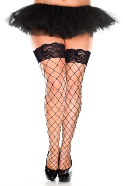 MUSIC LEGS Plus Size Diamond Net Stockings