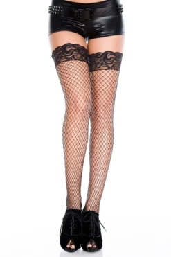 MUSIC LEGS Fishnet Thigh Highs With Lace