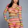 MUSIC LEGS Long Sleeve Rainbow Net Mini Dress