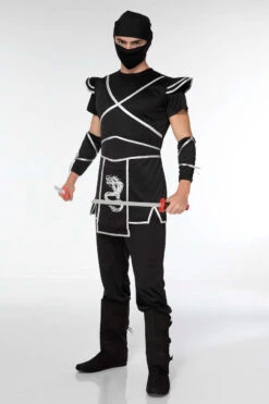 MUSIC LEGS Men's Ruthless Ninja Costume 6 MUSIC LEGS Men's Ruthless Ninja Costume -3 Wish Sexy Shop ML76609 black silver front