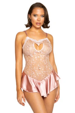 Floral Embroidery Teddy -3 Wish Sexy Shop RLI346 Pink 76774