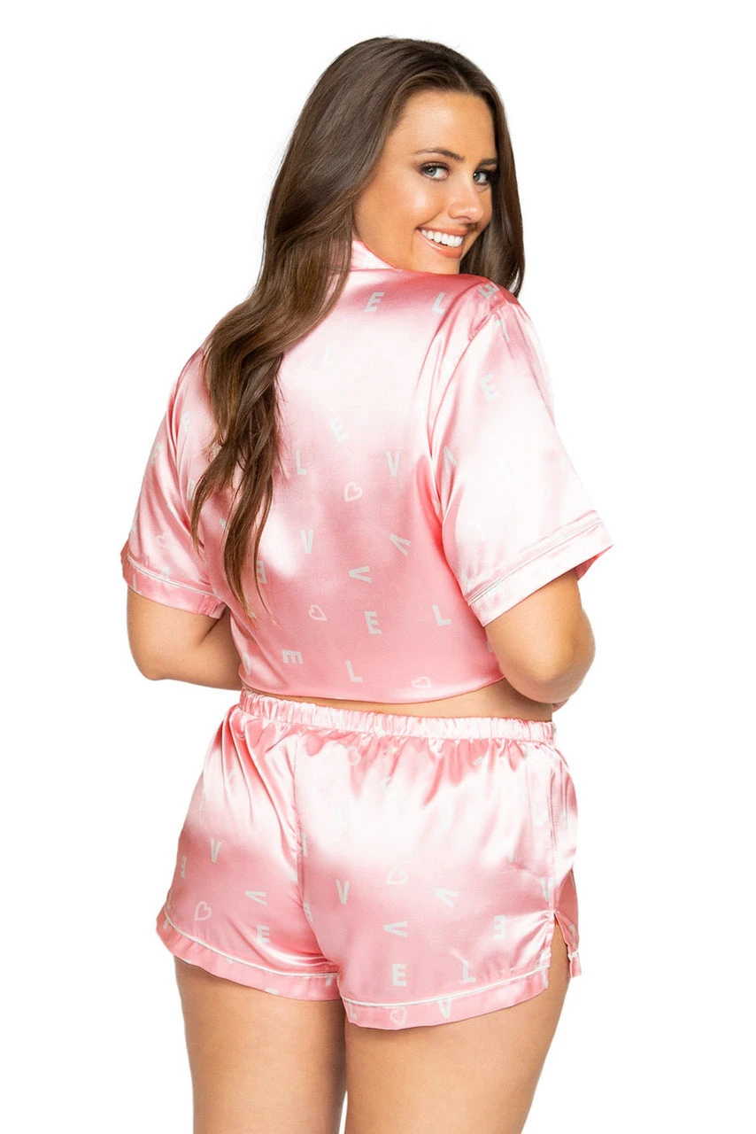 Plus Size LOVE Satin Pajama Set 2 Plus Size LOVE Satin Pajama Set - Image 2