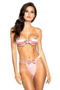 Satin Bra And Panty Set With Bow Accents