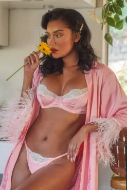 Lace And Satin Underwire Bra Set -3 Wish Sexy Shop RLI394 LI399 Pink ED1 31613