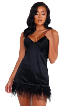 Satin Chemise With Ostrich Feather Trim