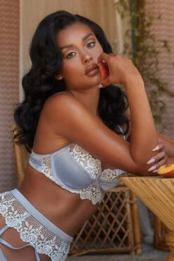 Satin And Lace Bralette And Garter Set -3 Wish Sexy Shop RLI406 Slvr ED3 54435