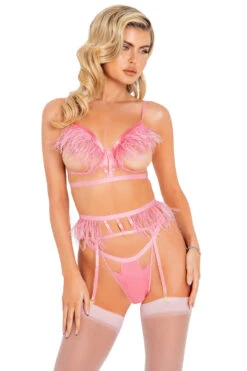 Ostrich Feather Lingerie Set -3 Wish Sexy Shop RLI439 Pink 51877