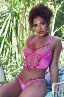 Roma Kiss And Tell Longline Bra Set -3 Wish Sexy Shop RMLI540 pink front ED1