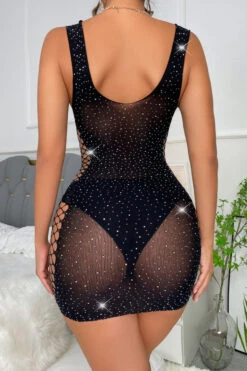 Seamless Rhinestone Lingerie Dress -3 Wish Sexy Shop SI Q 0N039 black back