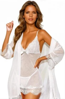 Lovely Sheer Babydoll And Robe Set 5 Lovely Sheer Babydoll And Robe Set -3 Wish Sexy Shop SI Q LH109 white front