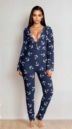 Sexy Open Back Long Johns -3 Wish Sexy Shop SI Q LH111 navy blue front