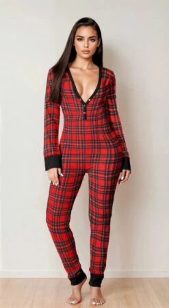 Sexy Open Back Long Johns -3 Wish Sexy Shop SI Q LH111 red plaid front