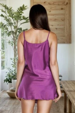 Simple Satin Chemise -3 Wish Sexy Shop SI Q LH115 dark purple back