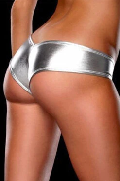 Plus Size Wet Look Thick Band Thong -3 Wish Sexy Shop SI Q NP26X silver back