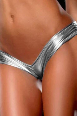 Plus Size Wet Look Thick Band Thong -3 Wish Sexy Shop SI Q NP26X silver front