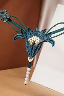 Embroidered Lily Crotchless Panty -3 Wish Sexy Shop SI Q NP57 green front