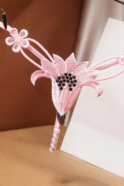 Embroidered Lily Crotchless Panty -3 Wish Sexy Shop SI Q NP57 pink front