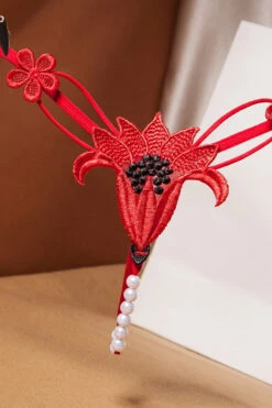 Embroidered Lily Crotchless Panty -3 Wish Sexy Shop SI Q NP57 red front