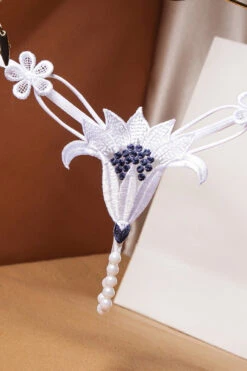 Embroidered Lily Crotchless Panty -3 Wish Sexy Shop SI Q NP57 white front